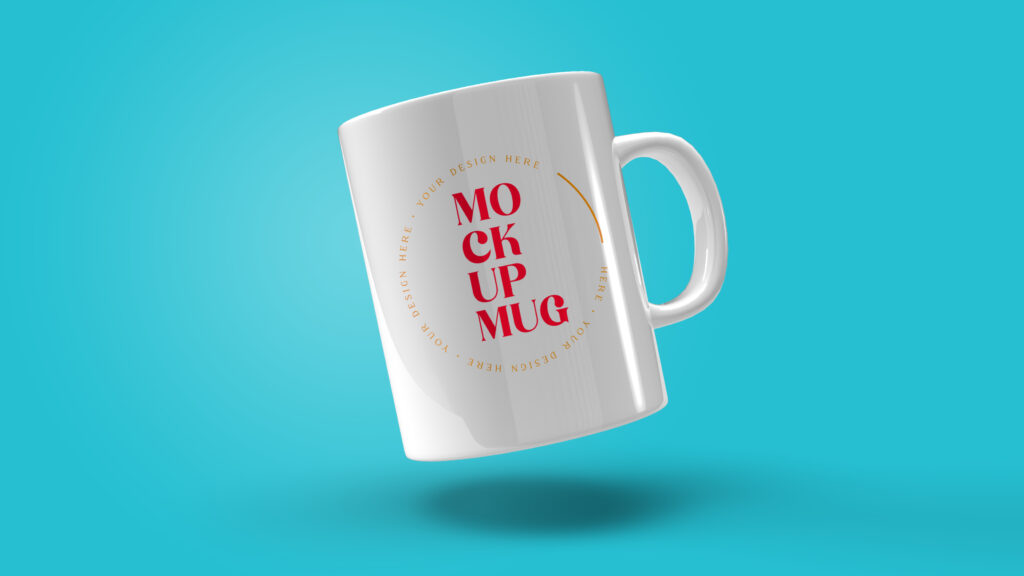 White_Mug_on_Blue_Background Free Coffee Mug Mockups
