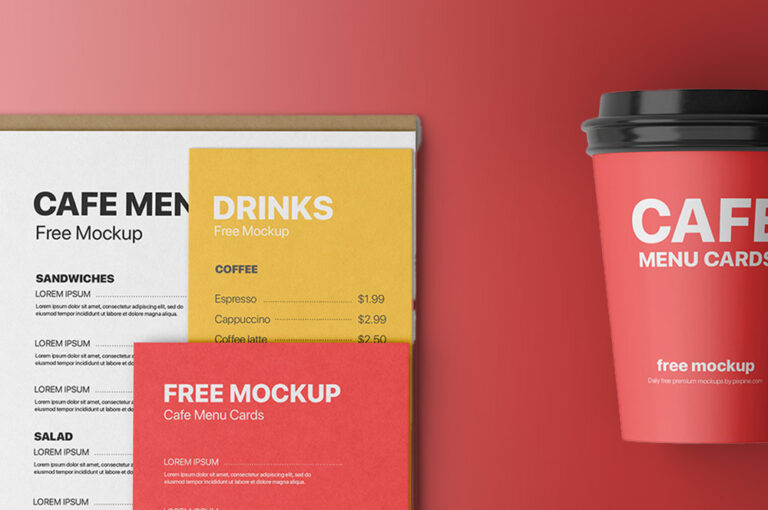 Café Menu Card Mockup & Coffee Cup Mockup Free-Graphic Shell