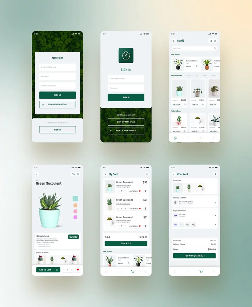 Listed plant app UI designs