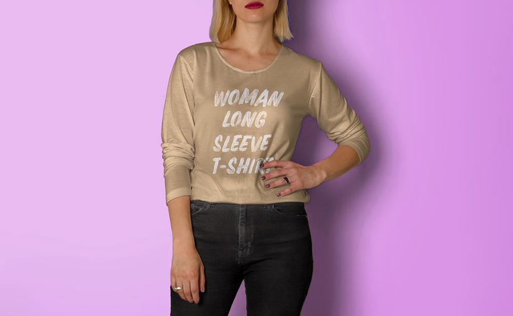 Woman-Long-Sleeve-T-Shirt-Mockup-PSD - Download Clothing Mockups - Women Tshirt Mockups 