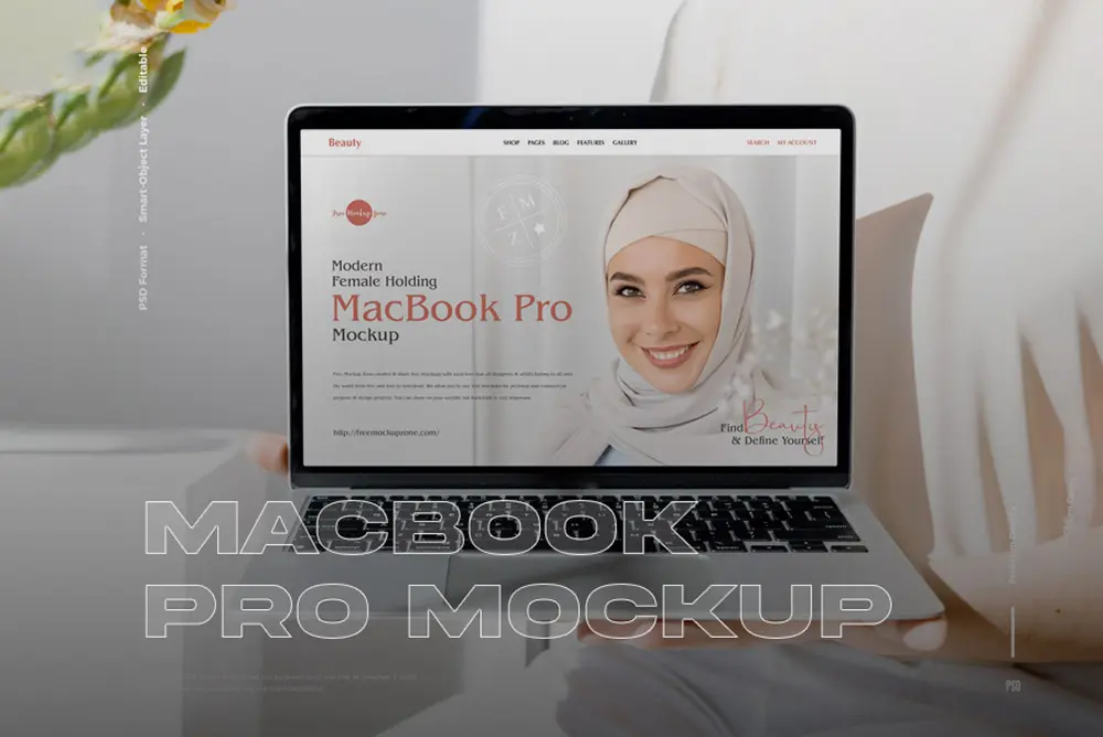 Free-Modern-Female-Holding-MacBook-Pro-Mockup