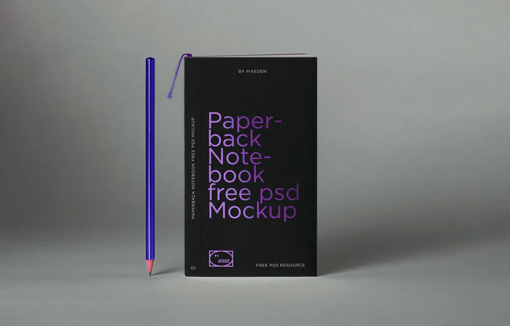 Realistic-Paperback-Journal-with-Pencil-Mockup-PSD-Download